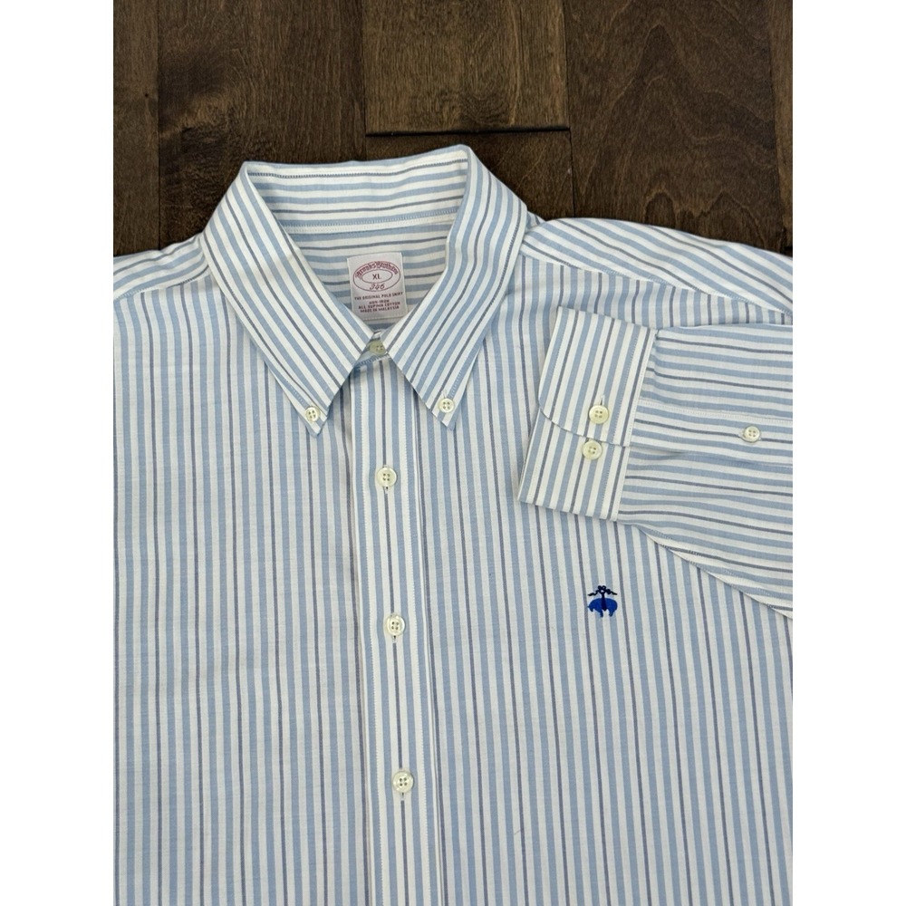 Brooks Brothers Mens White/Blue Striped Regular Fit Oxford Button Down Size XL